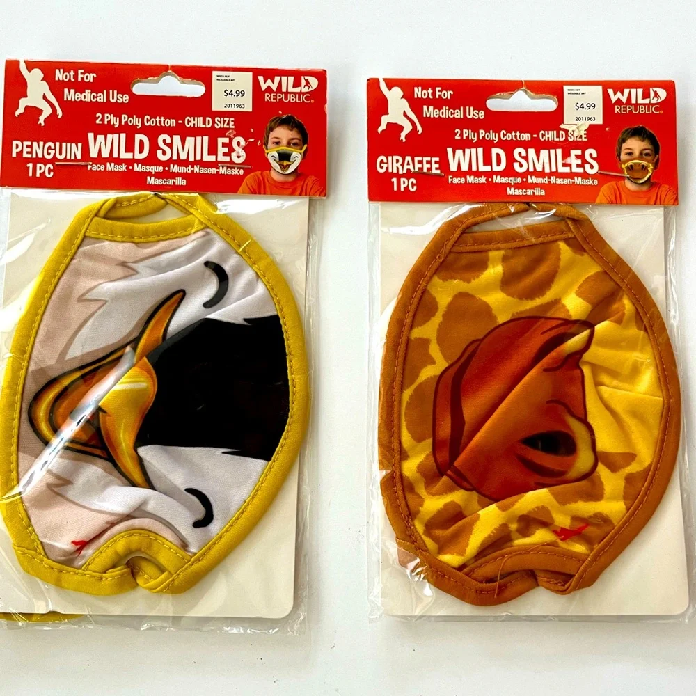 Wild Smiles Child Size Reusable Penguin and Giraffe Face Mask